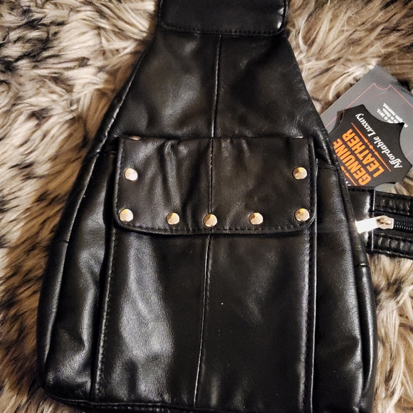 Genuine Leather Black Biker Backpack with Zipper Strap - Picture 2 of 8